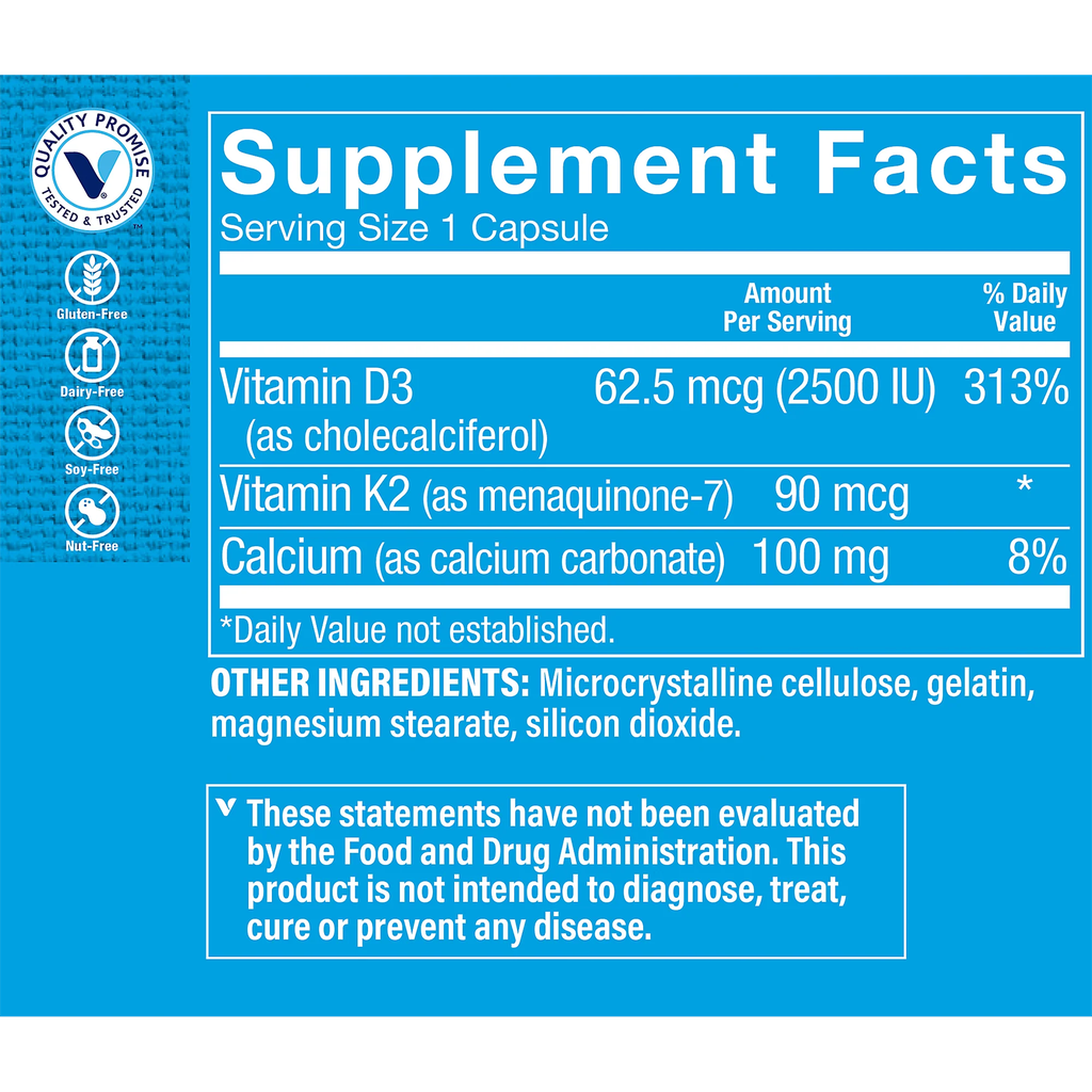 D3 2500 IU &amp; K2 (60 Capsulas)